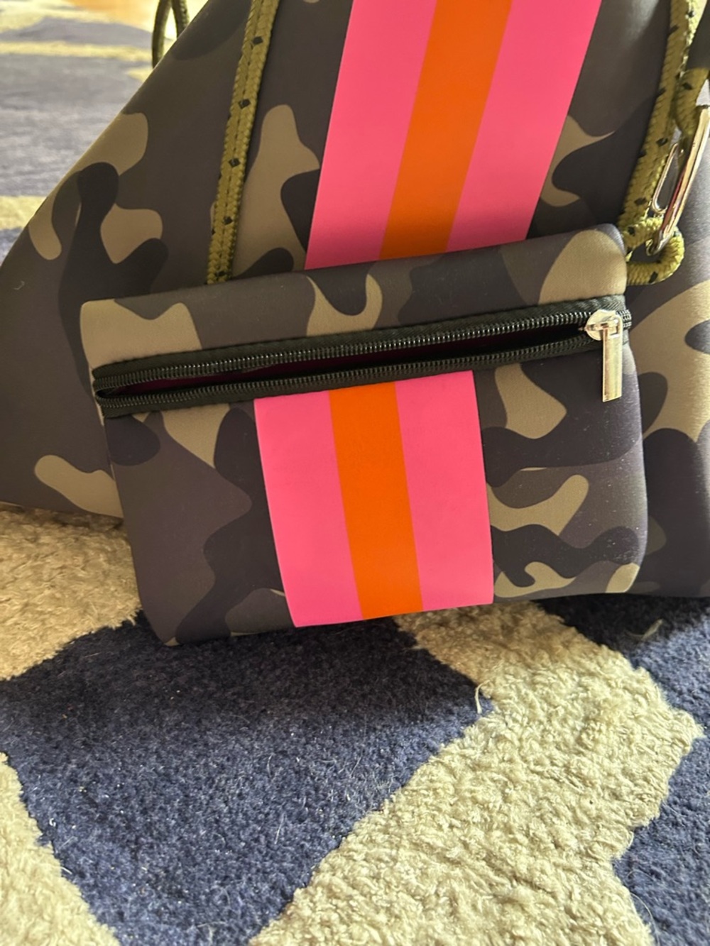 Women’s Camouflage Neoprene Tote with Pink and Orange Stripe - Picture 5 of 5